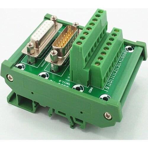 DB15 D Sub DIN Rail Mount Interface Module, Male / Female, Breakout Board