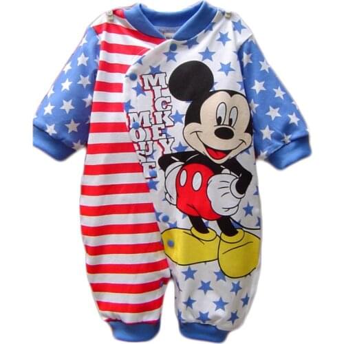 Disney Baby Boy Clothes Cotton Baby Rompers Mickey Rouaps Bebe Cartoon Baby Girl Clothes Spring Infant Jumpsuits Long Sleeves