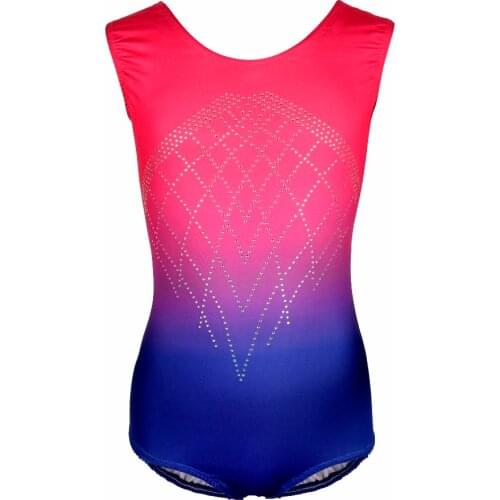 Kid Child Rhythmic Gymnastics Leotard For Girl Gradient Rainbow Rhinestone Dance Ballet Leotard Dress Shiny Metallic Gym Leotard