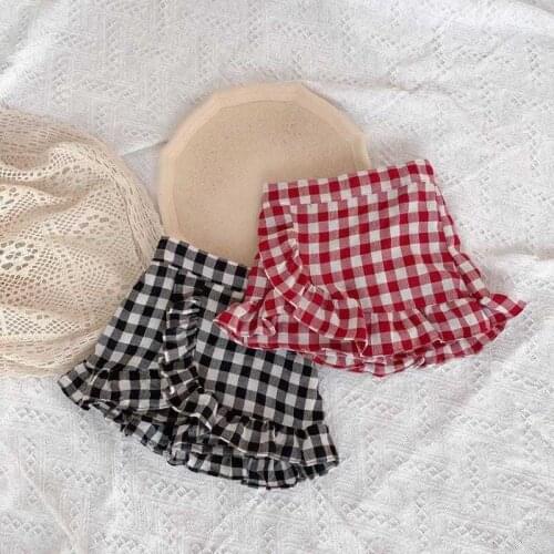 Kids Girls Plaid Skirts Black White Summer Skirts 2021 New Summer Ruffle Skirts Red Children Princess Casual Skirts For 2-6Y