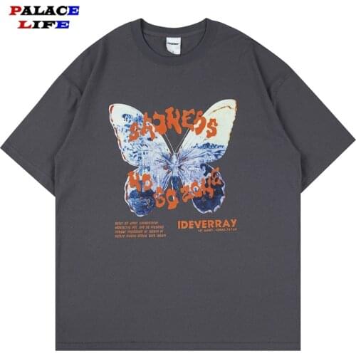 Gothic T-Shirts Casual Streetwear Hip Hop Butterfly Print Short Sleeve Tshirts Loose Cotton Harajuku Fashion Summer Tees Tops