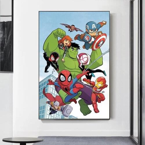 Cartoon Marvel Superhero Adventures Canvas Painting Avengers Hulk Black Widow Animation Posters and Prints Boy Room Home Decor