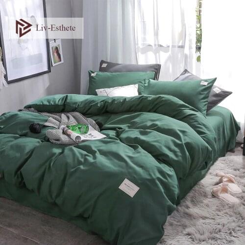 Liv-Esthete Dark Green Luxury Bedding Set Soft Home Duvet Cover Flat Sheet Double Queen King Adult Bed Linen Bedspread As Gift
