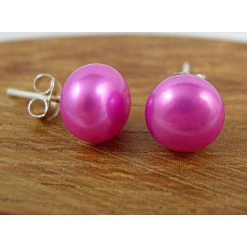 Favorite Pearl Earrings AAA 8-8.5mm Deep Pink Natural Freshwater Pearl Stud Earrings Hot Sale Classic Jewelry Perfect Girl Gift