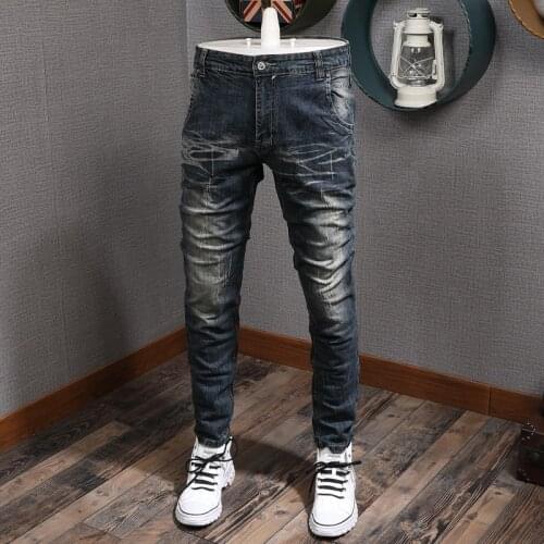 Italian Style Fashion Men Jeans High Quality Elastic Cotton Slim Fit Ripped Jeans Men Vintage Designer Retro Casual Denim Pants