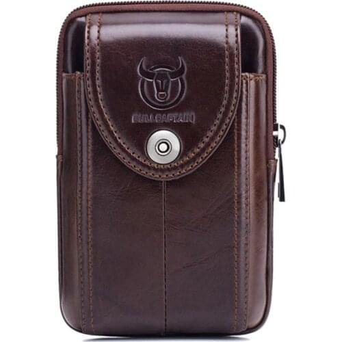 BULLCAPTAIN Mens Leather Belt Waist bag Fanny Pack Molle Small Money Phone Waist Pack Bum Pouch Purse