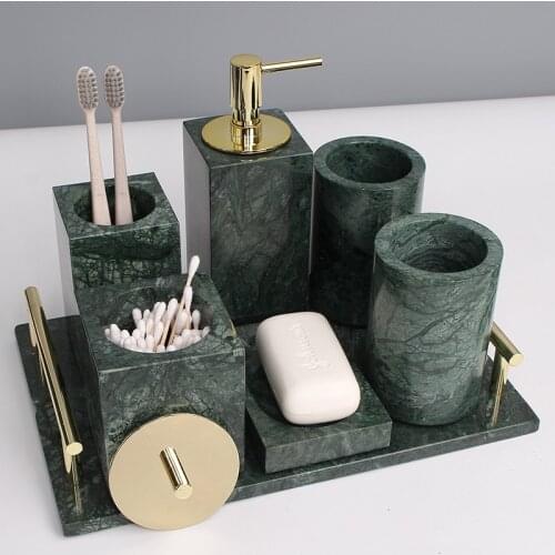Marbles Bathroom Accessories Set Bath Toiletries Soap Dispenser/Dish Toothbrush Holder/Rack Gargle Cup Tissue Box Wedding Gifts