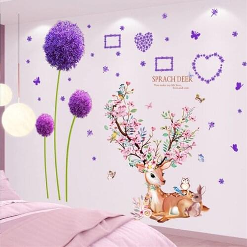 Deer Rabbit Animal Wall Stickers DIY Dandelion Flowers Wall Decals for Kids Rooms Baby Bedroom Children Nursery Home Decoration