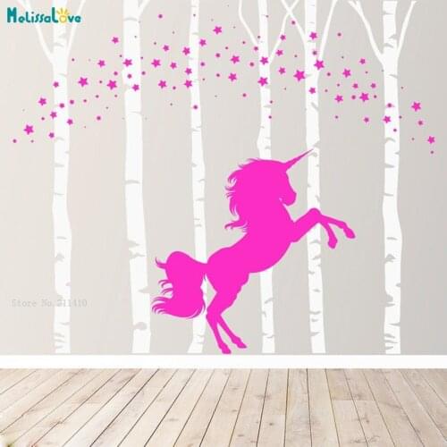 Trees Wall Stickers Horse With Stars Decal Home Decor Kids Baby Room Nursery Large Size Self-adhesive Vinyl Murals YT4519