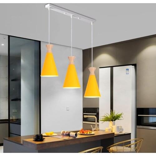 Nordic simplicity LED E27 Pendant Light Modern macaron Iron Wood Hanging Lamp Home Living Room Bedroom Kitchen Lighting Decor