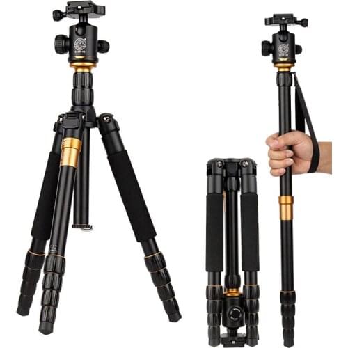 New QZSD Q666 Portable Camera Tripod Monopod + Professional Ball Head Compact Travel Tripod for Canon Nikon Sony DSLR SLR Camera
