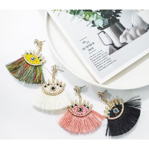 Wholesale JUJIA 2020 Fashion Evil Eye Bohemian Tassel Drop Earrings For Women Vintage Fringe Dangle Earrings For Lady