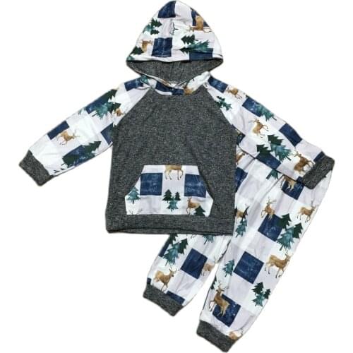 Girlymax Fall Winter Baby Boys Deer Print Hoodie with Pants Infant Toddler Set