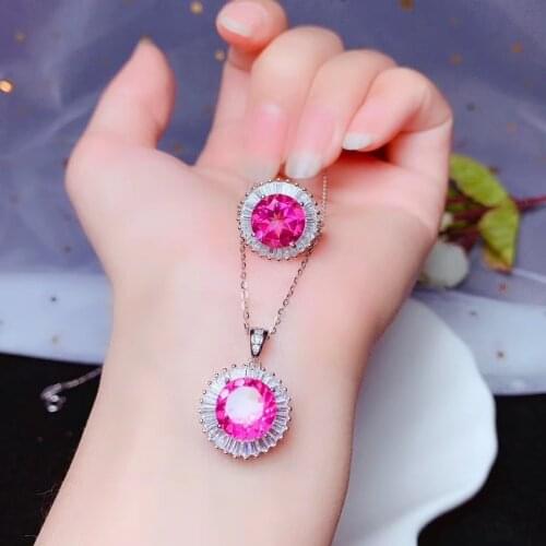 Attractive natural red topaz gemstone necklace and ring jewelry set 925 sterling silver real natural gem woman Christmas gift