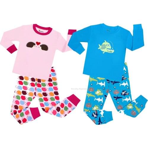 Children Hedgehog Fish Pajamas Clothing Set Boys Girls Cartoon Panda Sleepwear Suit Long-sleeved Pyjamas Kids Pijamas Clothes
