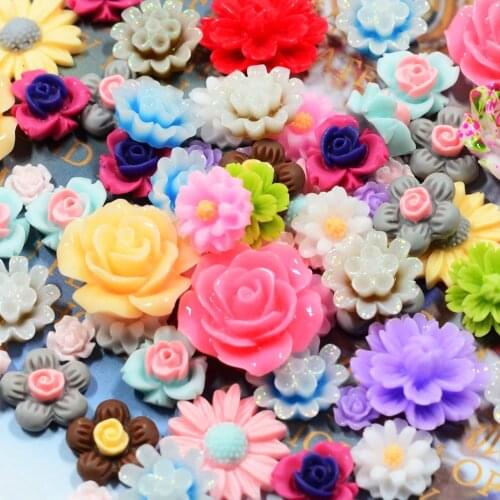 50pcs Resin Flower Buttons Flatback Scrapbook For Phone/Wedding DIY Craft Decor