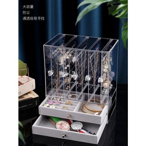 Earrings Studded Necklace Jewelry Storage Box Transparent Large-Volume Hair Accessories Hand accessories dresser display stand