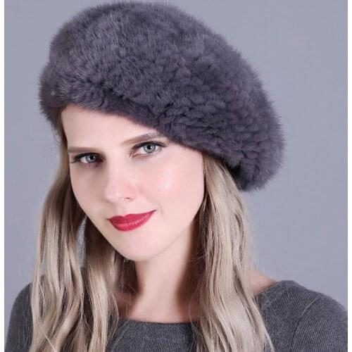 Mink Fur Hat Fur Winter Womens Warm Fashion Thickened Ear Protection Wool Beret Mink Fur Hat Womens Hot Selling Style