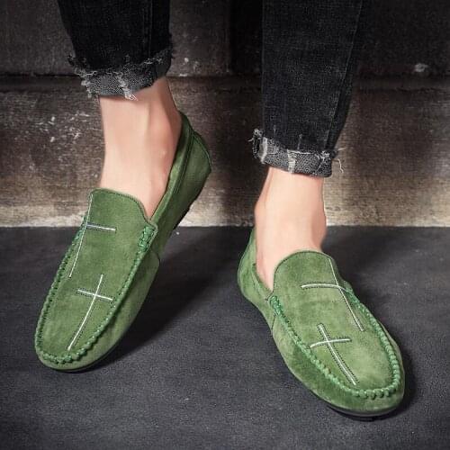 Slip-On Solid Leather Peas Men Driving Shoes Fashion Plus Size Shoes Men Genuine Leather Breathable Lazy Shoes British Wind