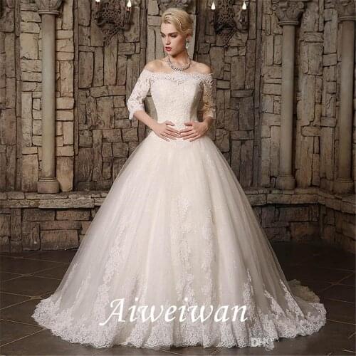 A Line Wedding Dresses Sheer Bateau Nec Lace Appliques Back Lace Up Country Style Chic Bridal Gown Custom Made 2021
