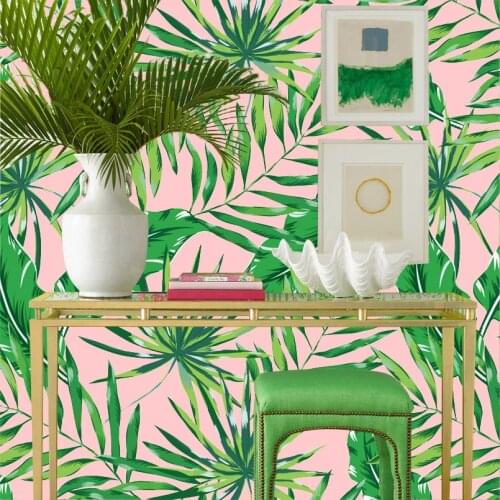 Tuya Art pink and green leaf wallpaper for wall decor in bed room wedding house mural wallpapersfree shipping