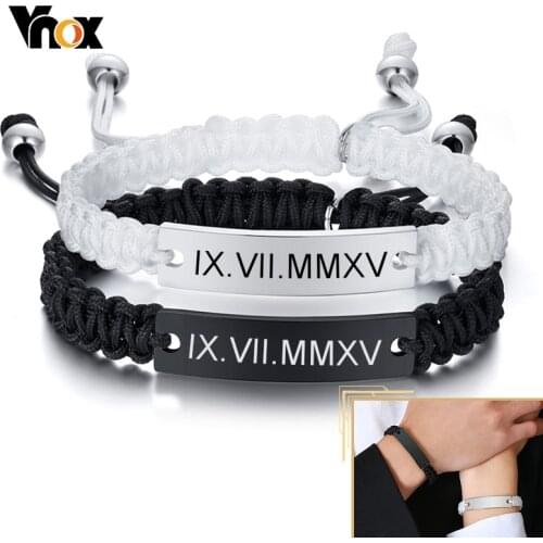 Vnox Free Personalized Attractive Couple Bracelets for Women Men,Custom Braided Rope Chain,Valentines Day Gifts Jewelry