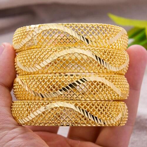 Wave Bangles 24K Ethiopian Arabia Gold Color Bangles For women Girl Dubai African wedding Bangls Bracelet Party bridal Gift