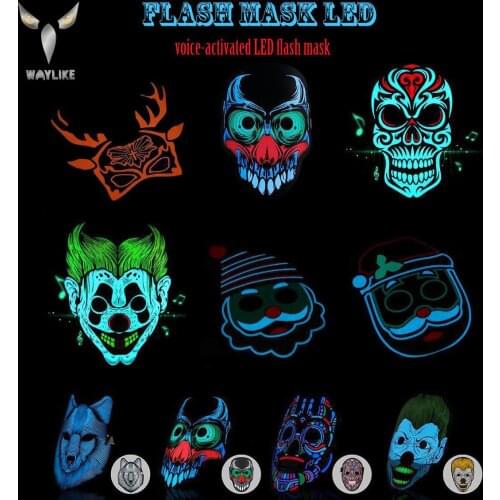 WAYLIKE Halloween LED EL Cold Light Voice Control Mask Bar KTV Masquerade Luminous Glowing Mask Party Cosplay Mask