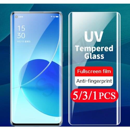 5-1Pcs cover UV Tempered Glass for OPPO Reno 3 4 pro 5G 5 6 pro plus UV Glass protective phone screen protector film smartphone
