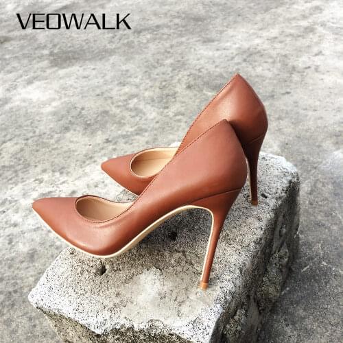 Veowalk Women Sexy Pointed Toe Pumps Ultra Thin Stiletto High Heels Shoes Elegant Ladies Slip On Party Shoes Customized Accept