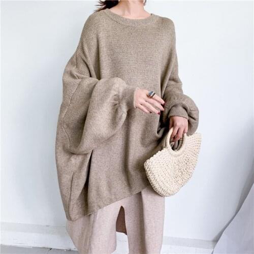Exagerating Big Lantern Sleeve Women Loose Sweater Top Casual Pullover Long Loose Oversized Knitted Top
