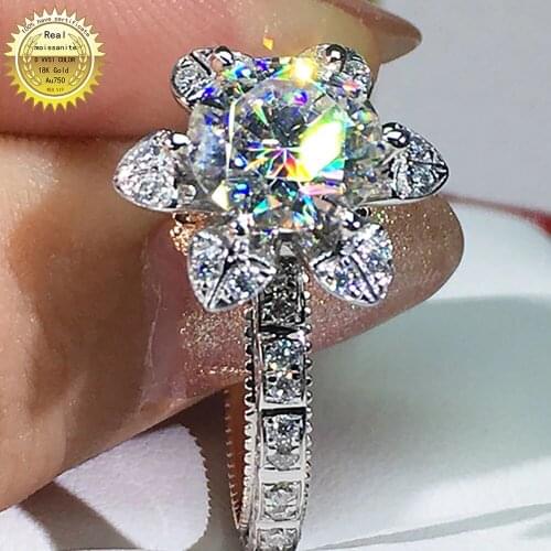 18K Au750 White Gold Ring 1 2 3 4 5 Carat Round DVVS Moissanite Diamond Ring Women Wedding Party Engagement