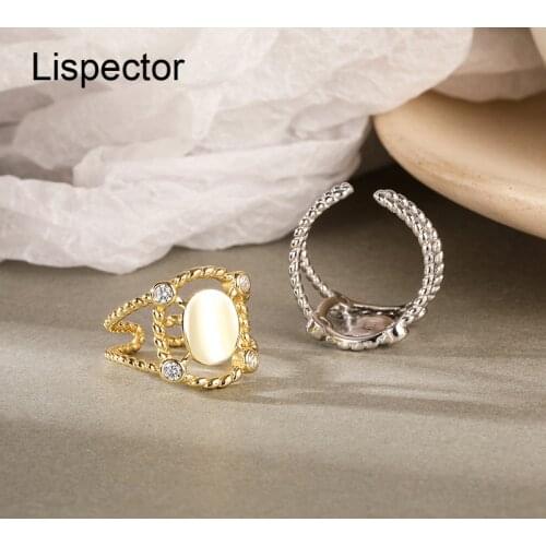 Lispector 925 Sterling Silver Korean Hollow Geometric Zircon Rings for Women Wide Twisted Wrap Ring Party Casual Female Jewelry