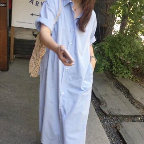 Women Summer Long Shirt Dress Single Breasted Vestidos with Belt Plus Size Robe Femme Ete Casual Sukienki Sommerkleid Jurken