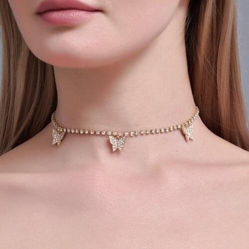 Women Fashion Crystal Butterfly Pendant Choker Necklace for Women Sweet Clavicle Chain Jewelry Gifts