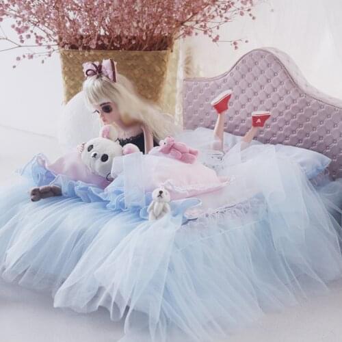 1/6 Dollhouse Furniture toy for dolls pink bed model sets 30cm bjd doll Miniature simulation bed pretend play toys girls gifts