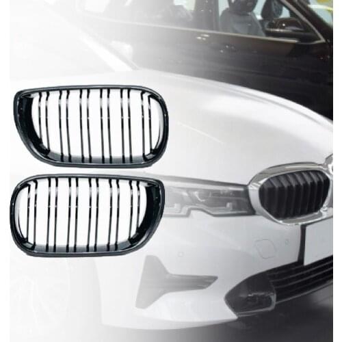 1Pair Grilles Dual Line Perfect Fitment Gloss Black ABS 51132158542 / 51132158543 Grill for BMW 3 Series E46 4-door 02-05