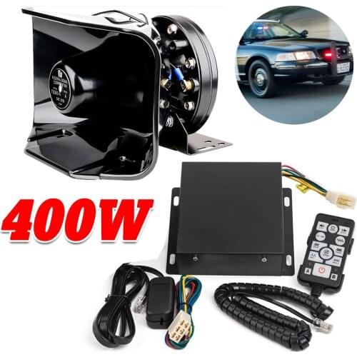400W 12V 9 Sound Speakers Loud Car Horn Police Siren Horn Megaphone Tone Emergency Truck Mic PA System Amplifier Hooter