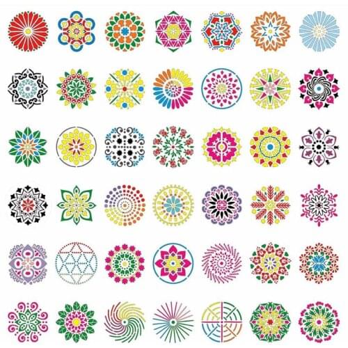 42pcs/set Round Mandala Painting Templates Stencils for DIY Rock Scrapbook Coloring Embossing Album Decorative