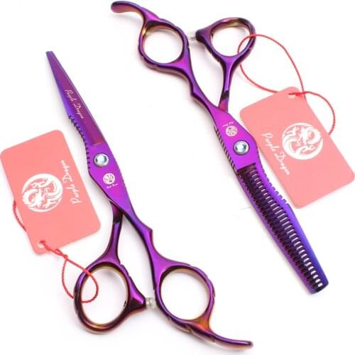 6'' 17.5cm Purple Dragon JP 440C Violet Professional Barber Makas Cutting Scissors Thinning Shears Human Hair Scissors Set Z1011