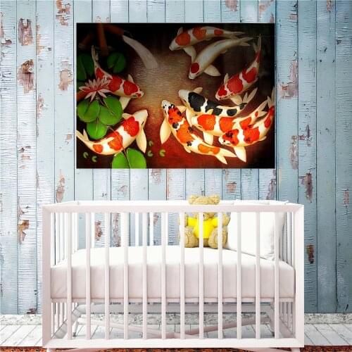 Abstract Oil Painting Living Room Decoration Lotus Goldfish Fish Wall Art Chinese Traditional Painting Canvas Kids Room Decor