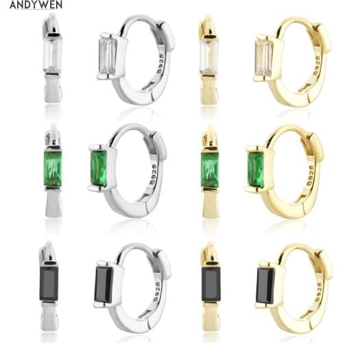 ANDYWEN 925 Sterling Silver 8MM One Zircon Square Huggies Clips Pendiente Circle Loops Luxury Jewelry Clips Fine Jewelry Loops