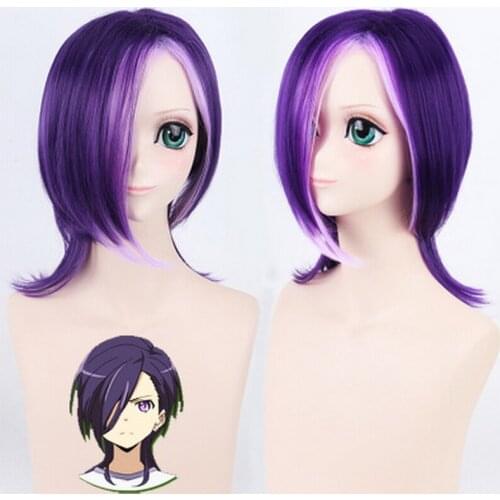 Devil Uruxihara Hanzou Anime Cosplay Wig Short Purple Ombre Synthetic Hair Halloween Costume Party Play Hairpiece Peruca