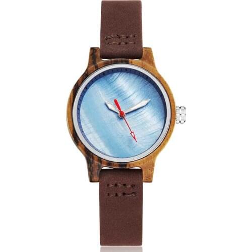 Natural Wood Watch Women Simple Wristwatch Wooden Ladies Charm Small Bracelet Watches Red Wood Walnut Wood Cameo Shell Clock
