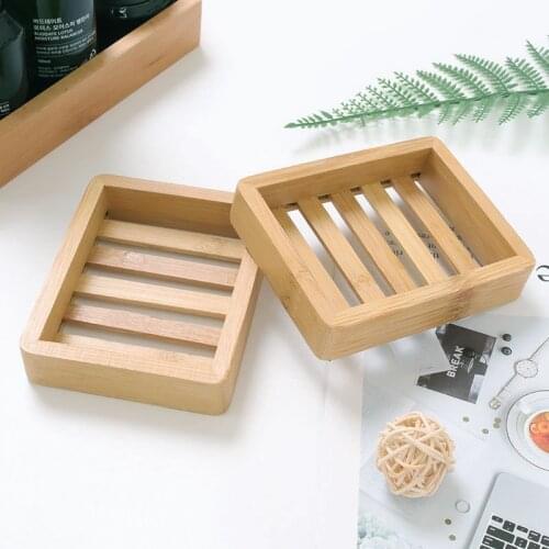 Wooden Natural Bamboo Soap Dishes Tray Holder Storage Soap Rack Plate Container Portable Bathroom Drain Soap Dish Storage Box