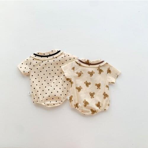 2021 Summer New Baby Short Sleeve Bodysuit Cotton Boys Clothes Infant Girl Bear Dot Print Jumpsuit Newborn Pajamas roupa de bebe