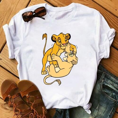 Disney The Lion King Simba T-shirt Cartoon Adult Summer Short Sleeve Girl T-shirt Pure Cotton Fashion Print T-shirt