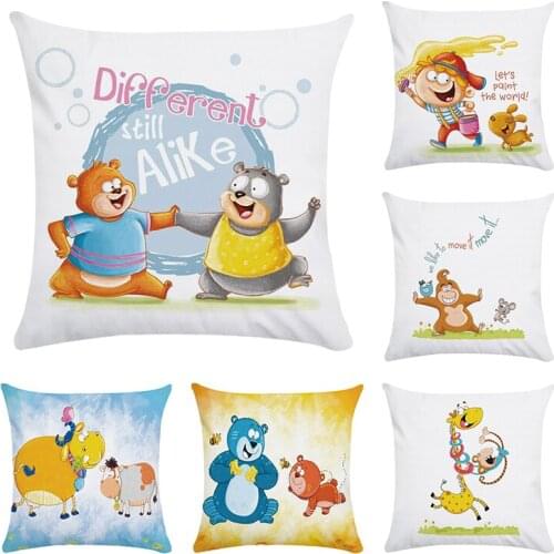 Hot Sale Cute Cartoon Animals Fun Everyday Lovely Bear Elephant Seal Balloon Pug Cushion Cover Sofa Throw Pillow Case CR083