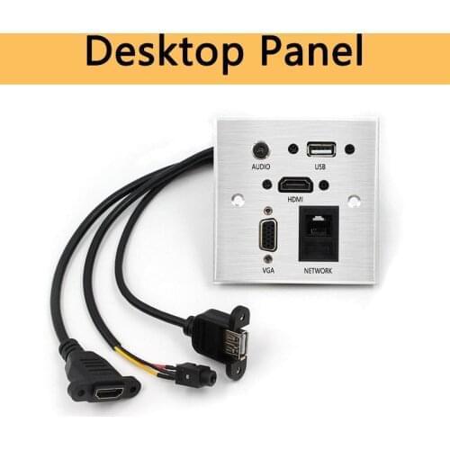 HDMI VGA Audio Desktop Panel Switch USB3.0 Charger and Network Power Grommet for Office Desktop Silver