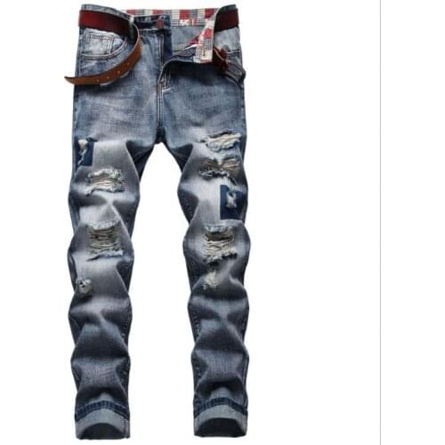 Hot Men Ripped Jeans Destroyed Cotton Denim Pants Men Casual Hip Hop Hole Trousers Autumn Fashion Long Jeans Plus Size 29-42